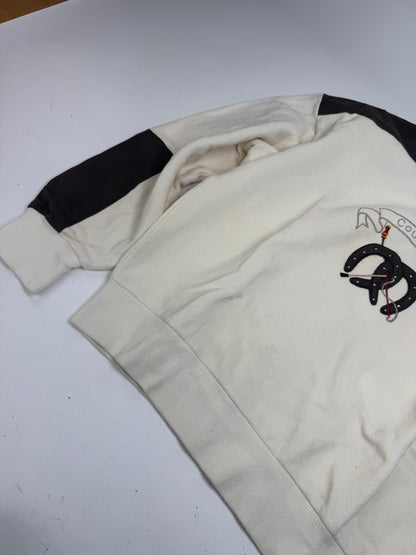 Vintage Courreges Wool Leather Sweater Beige Brown M