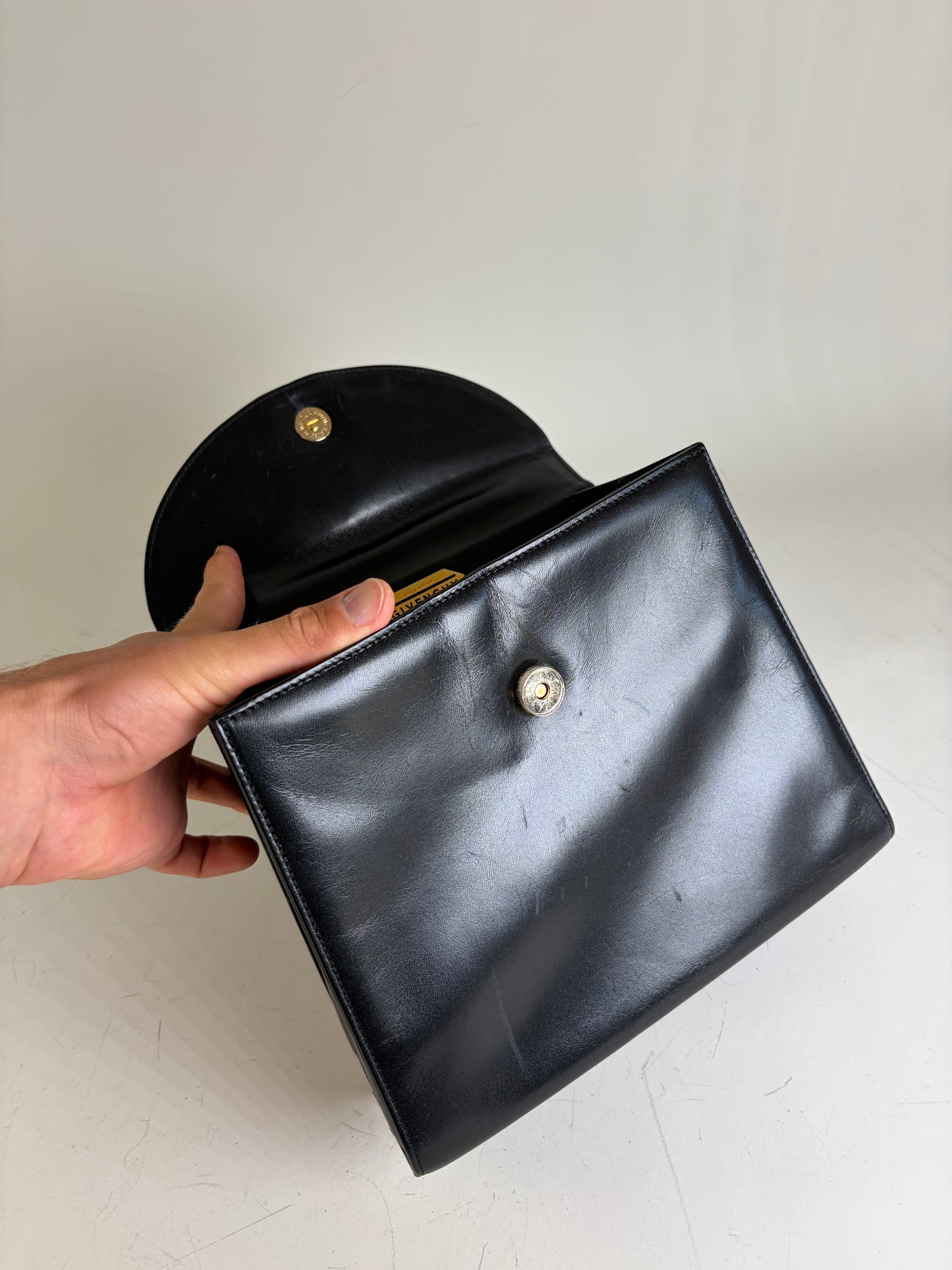 Vintage Givenchy Structured Leather Bag Black Gold