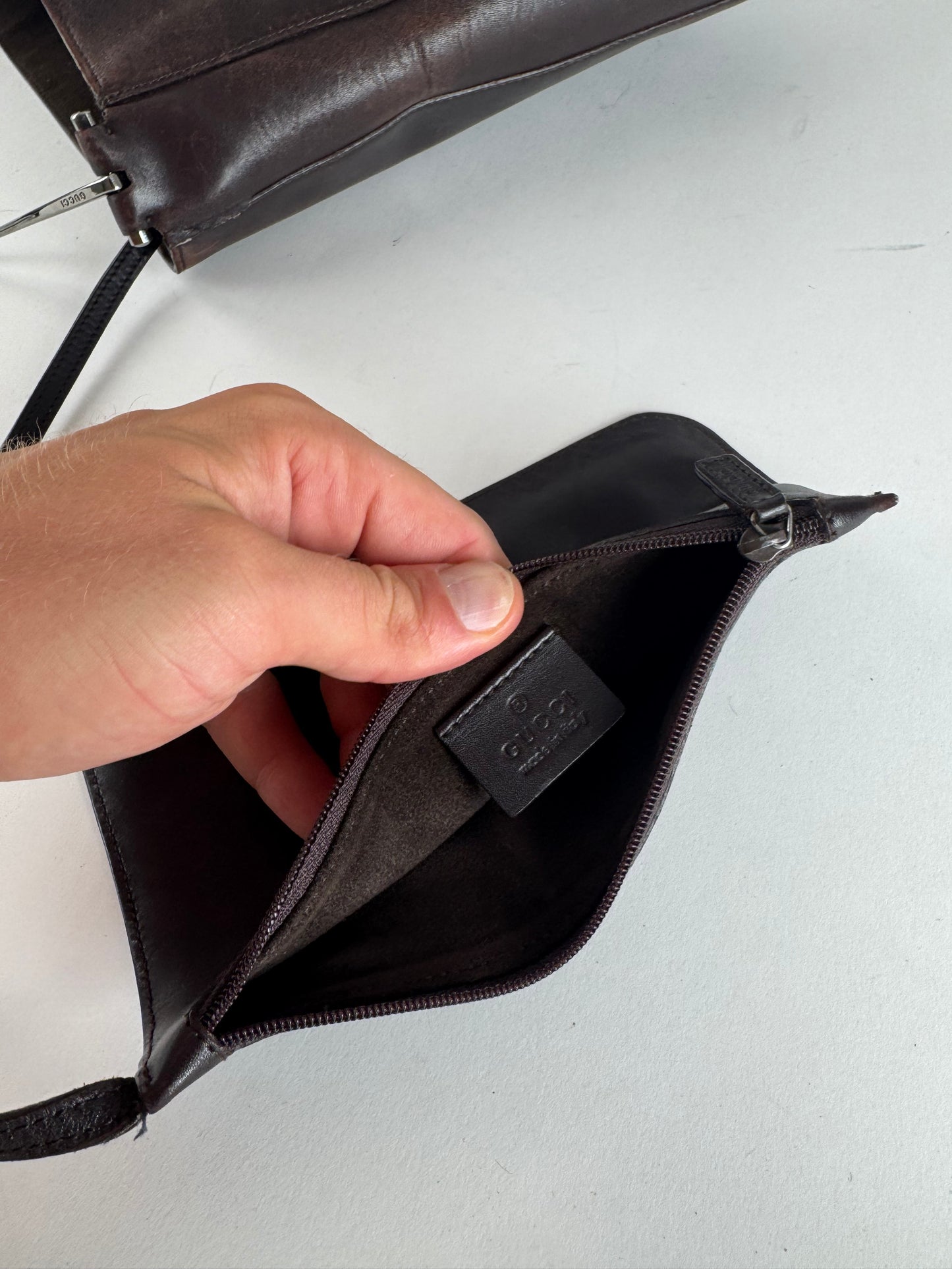 Sac fourre-tout seau vintage en cuir Gucci marron