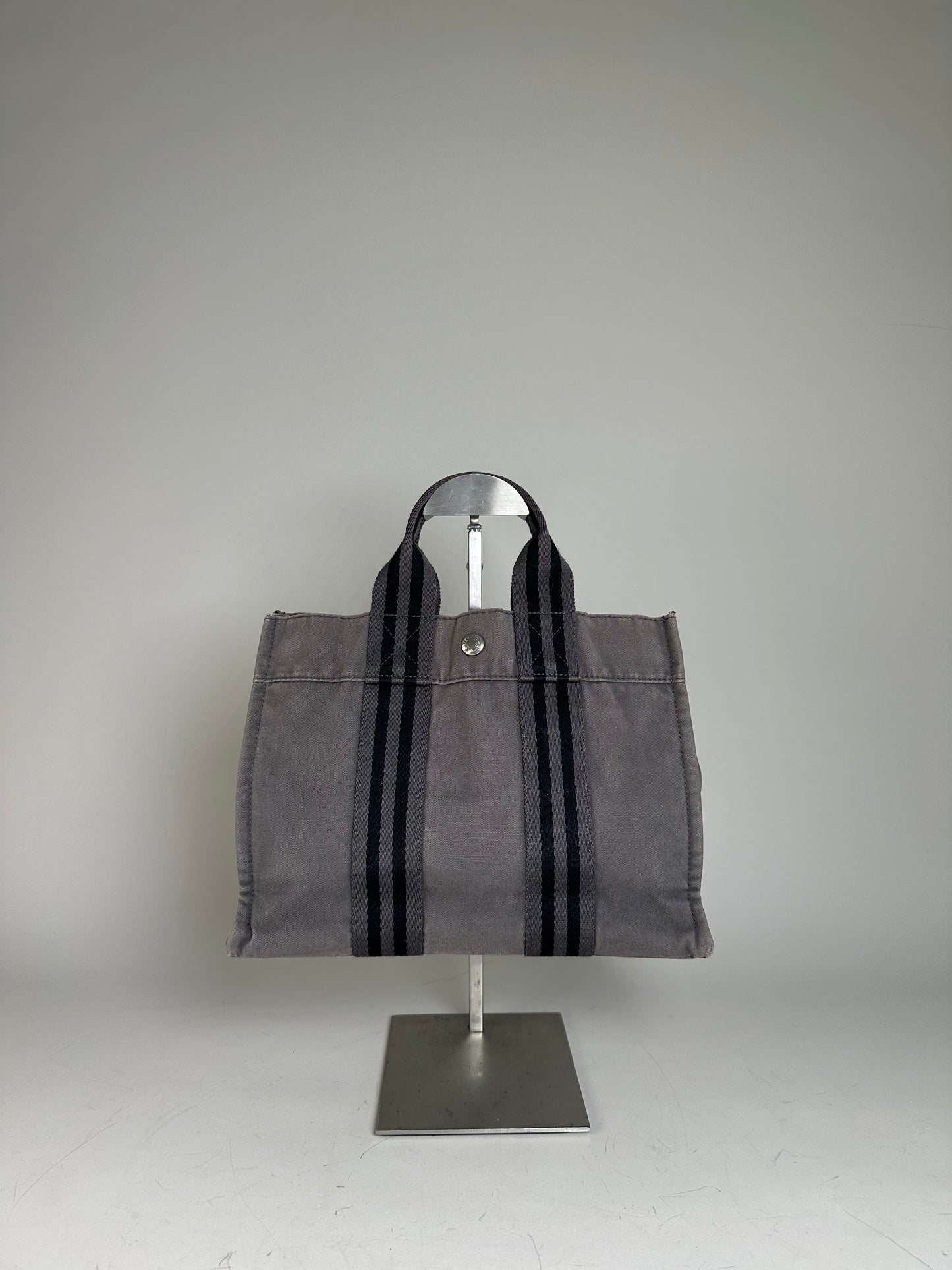 Vintage Hermes Cotton Canvas Tote Grey Silver