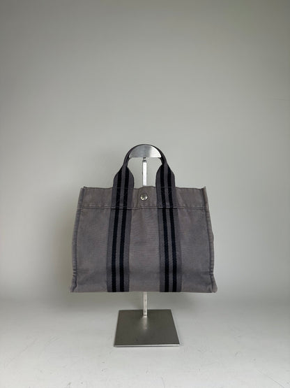 Vintage Hermes Cotton Canvas Tote Grey Silver