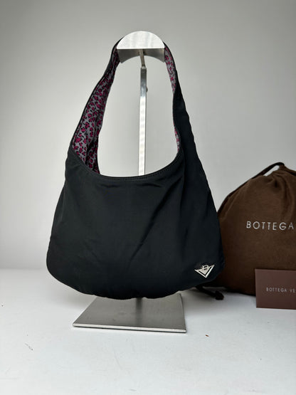Vintage Bottega Veneta Reversible Nylon Hobo Bag Leopard Pink Black