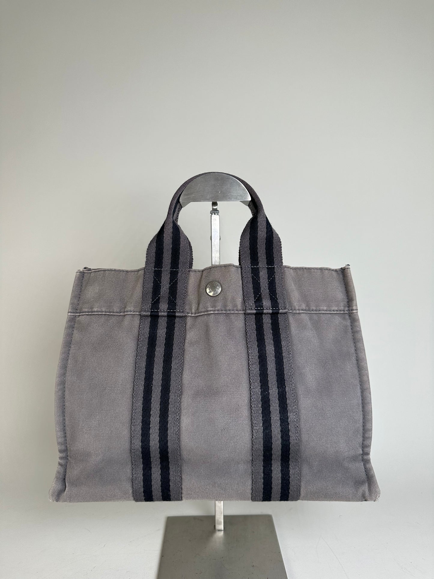 Vintage Hermes Cotton Canvas Tote Grey Silver