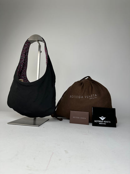 Vintage Bottega Veneta Reversible Nylon Hobo Bag Leopard Pink Black