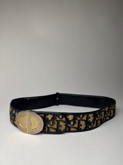 Vintage Dior Oblique Monogram Belt Beige Navy