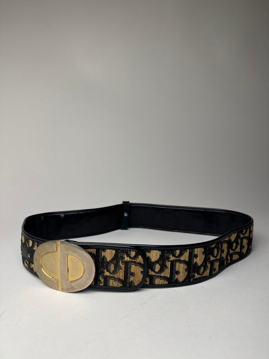 Vintage Dior Oblique Monogram Belt Beige Navy