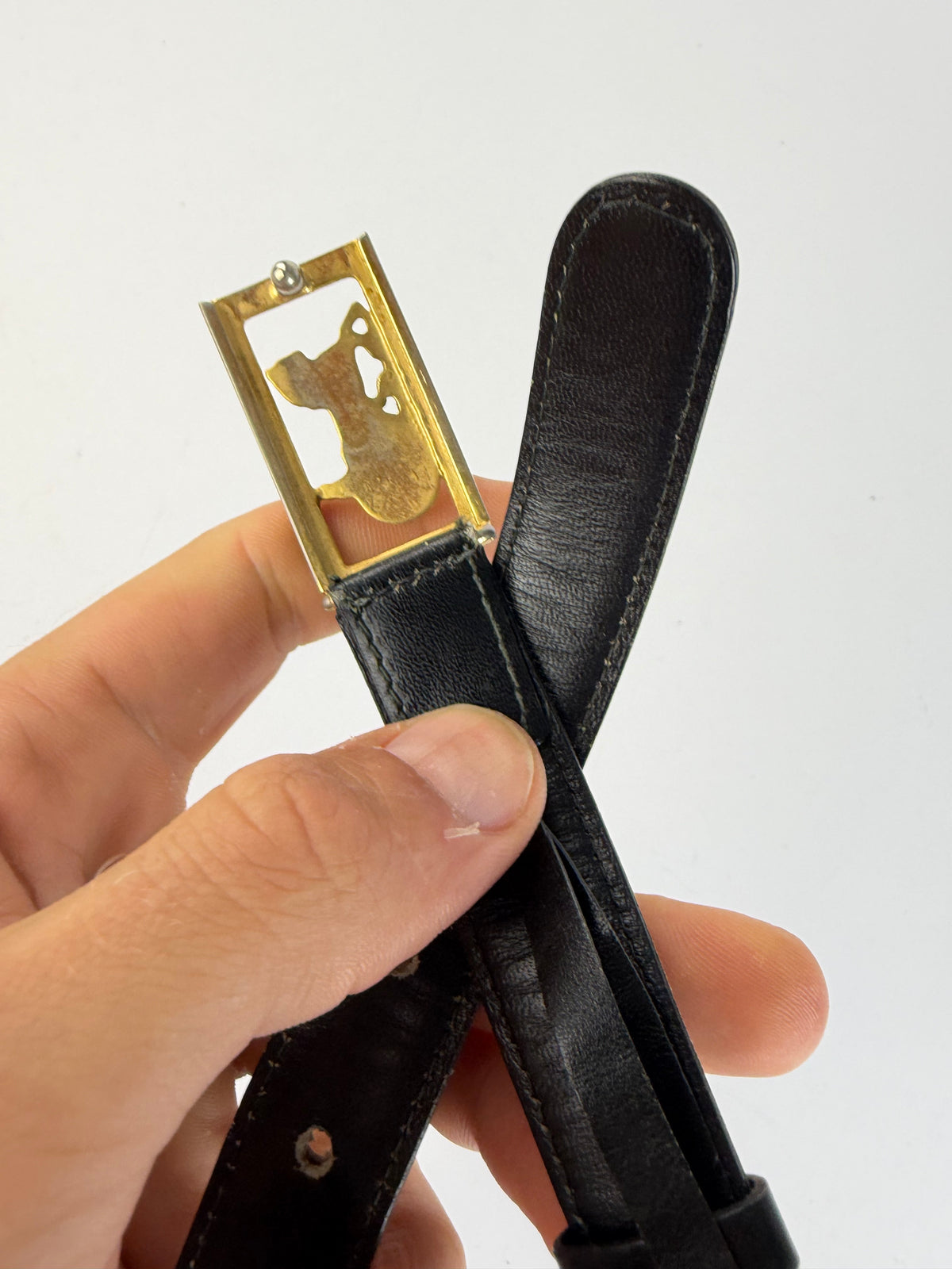 Vintage Celine Leather Horse Carriage Buckle Belt Late 1970s Black