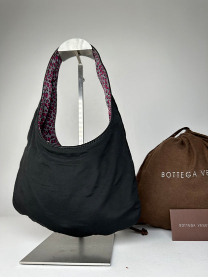 Vintage Bottega Veneta Reversible Nylon Hobo Bag Leopard Pink Black