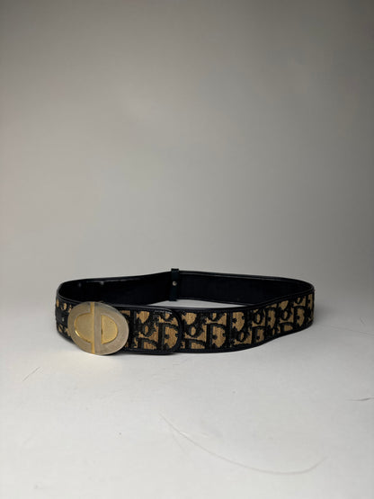 Vintage Dior Oblique Monogram Belt Beige Navy