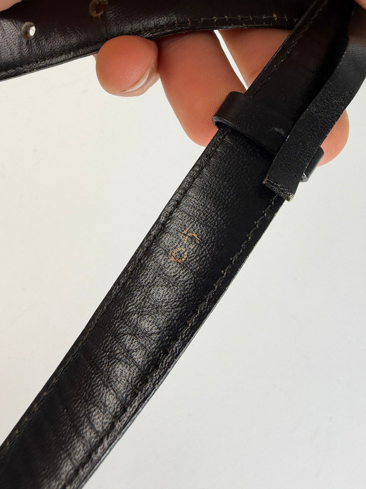 Vintage Celine Leather Horse Carriage Buckle Belt Late 1970s Black