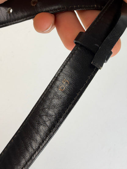 Vintage Celine Leather Horse Carriage Buckle Belt Late 1970s Black