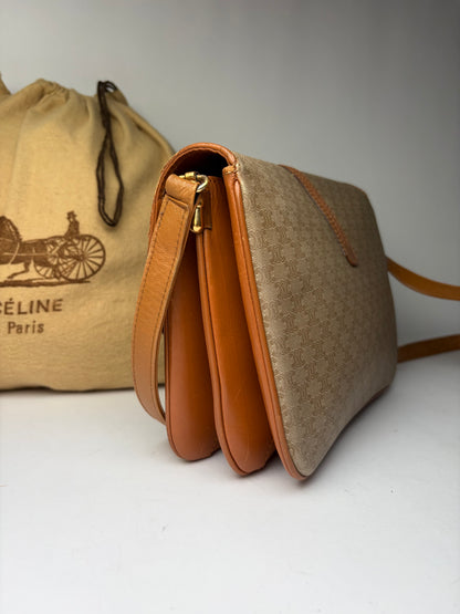 Vintage Celine Macadam Canvas Flap Crossbody Bag c. 2006 Beige Brown