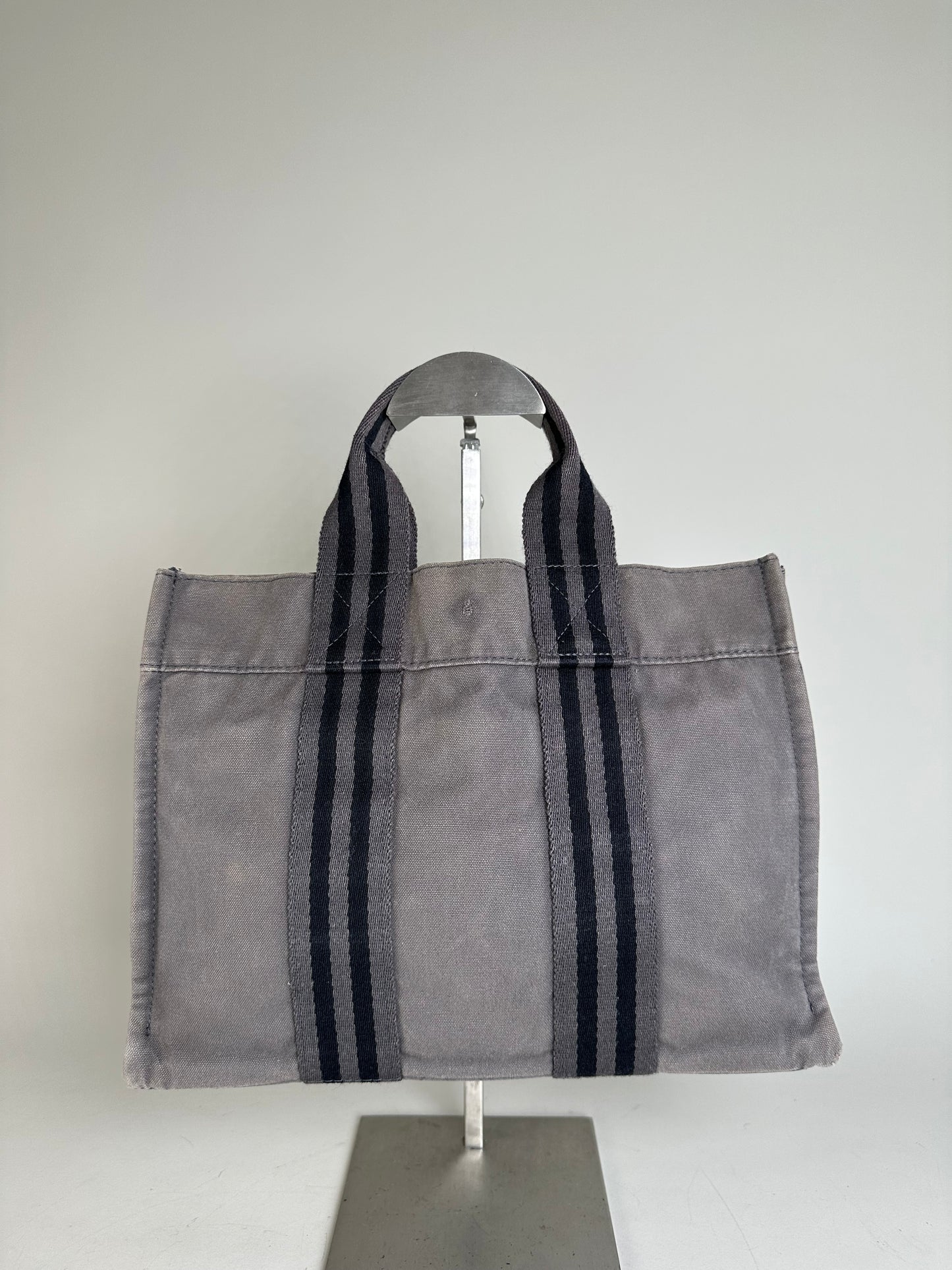 Vintage Hermes Cotton Canvas Tote Grey Silver