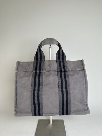 Vintage Hermes Cotton Canvas Tote Grey Silver