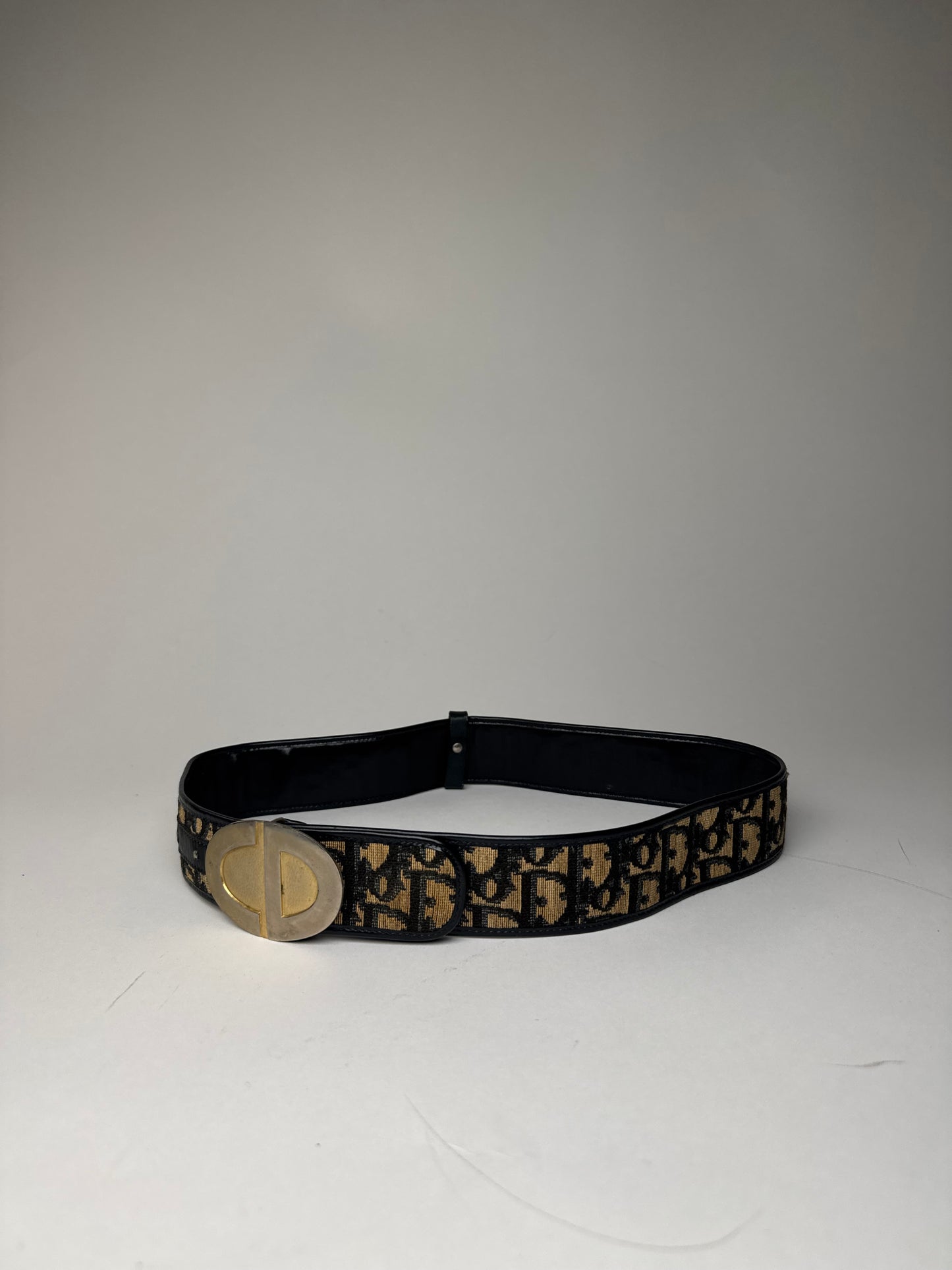 Vintage Dior Oblique Monogram Belt Beige Navy