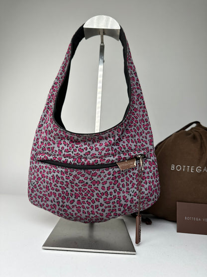 Vintage Bottega Veneta Reversible Nylon Hobo Bag Leopard Pink Black