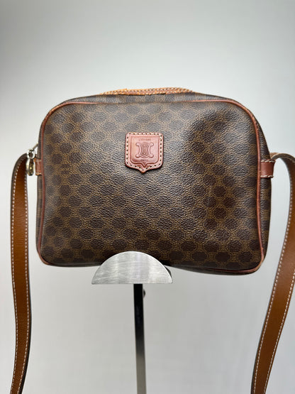 Vintage Celine Paris Triomphe Monogram Leather Shoulder bag Brown