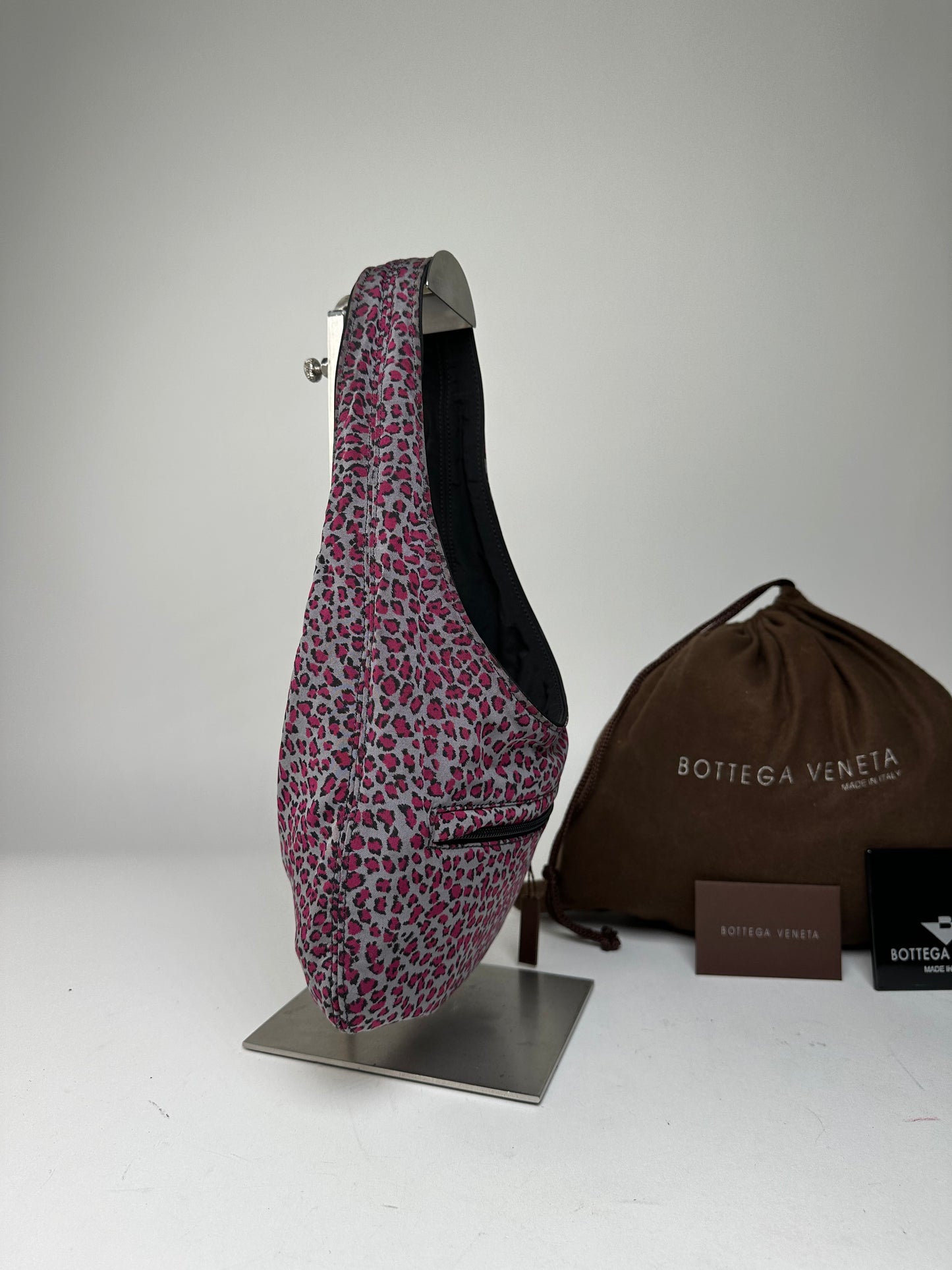 Vintage Bottega Veneta Reversible Nylon Hobo Bag Leopard Pink Black