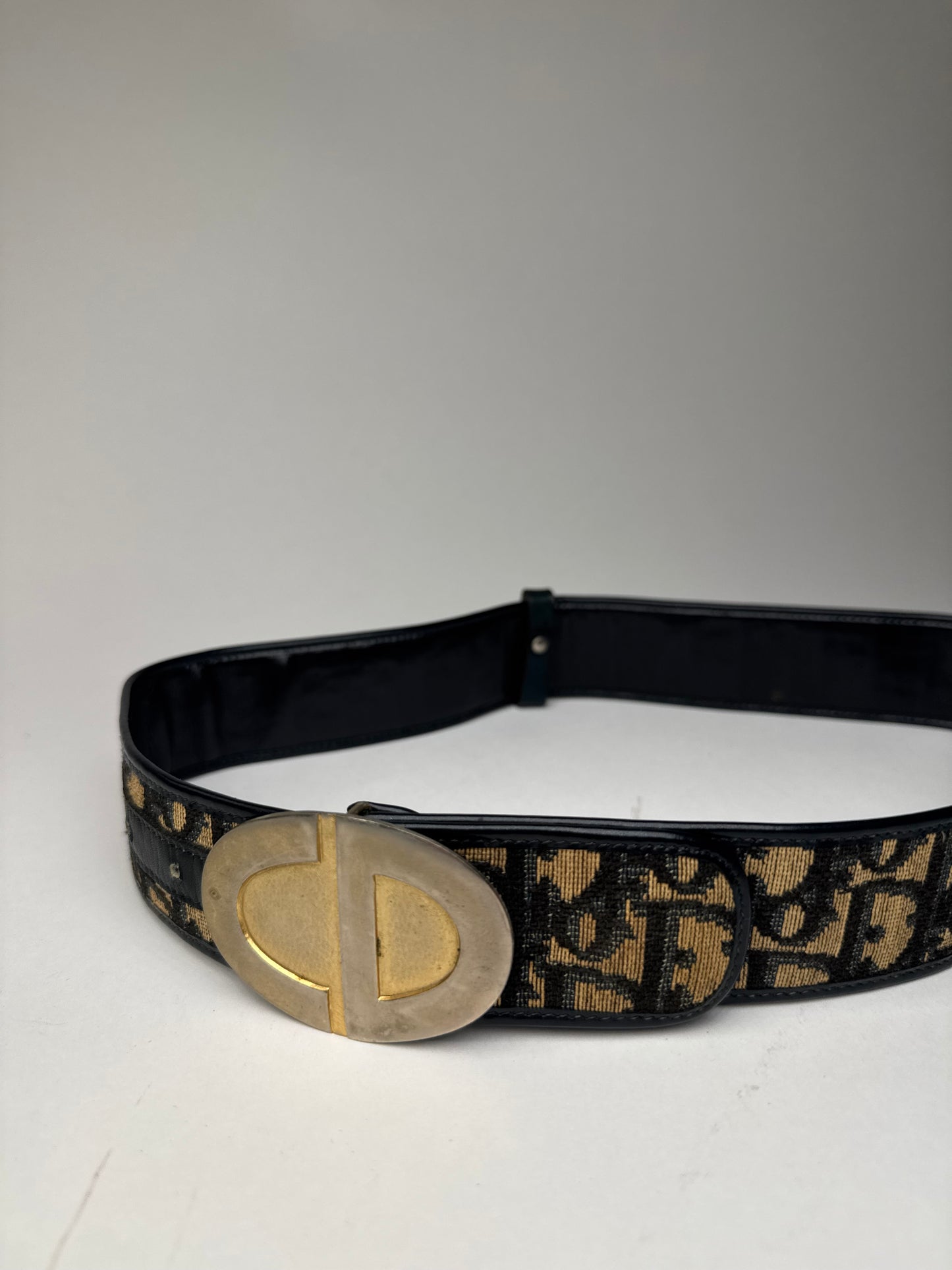 Vintage Dior Oblique Monogram Belt Beige Navy