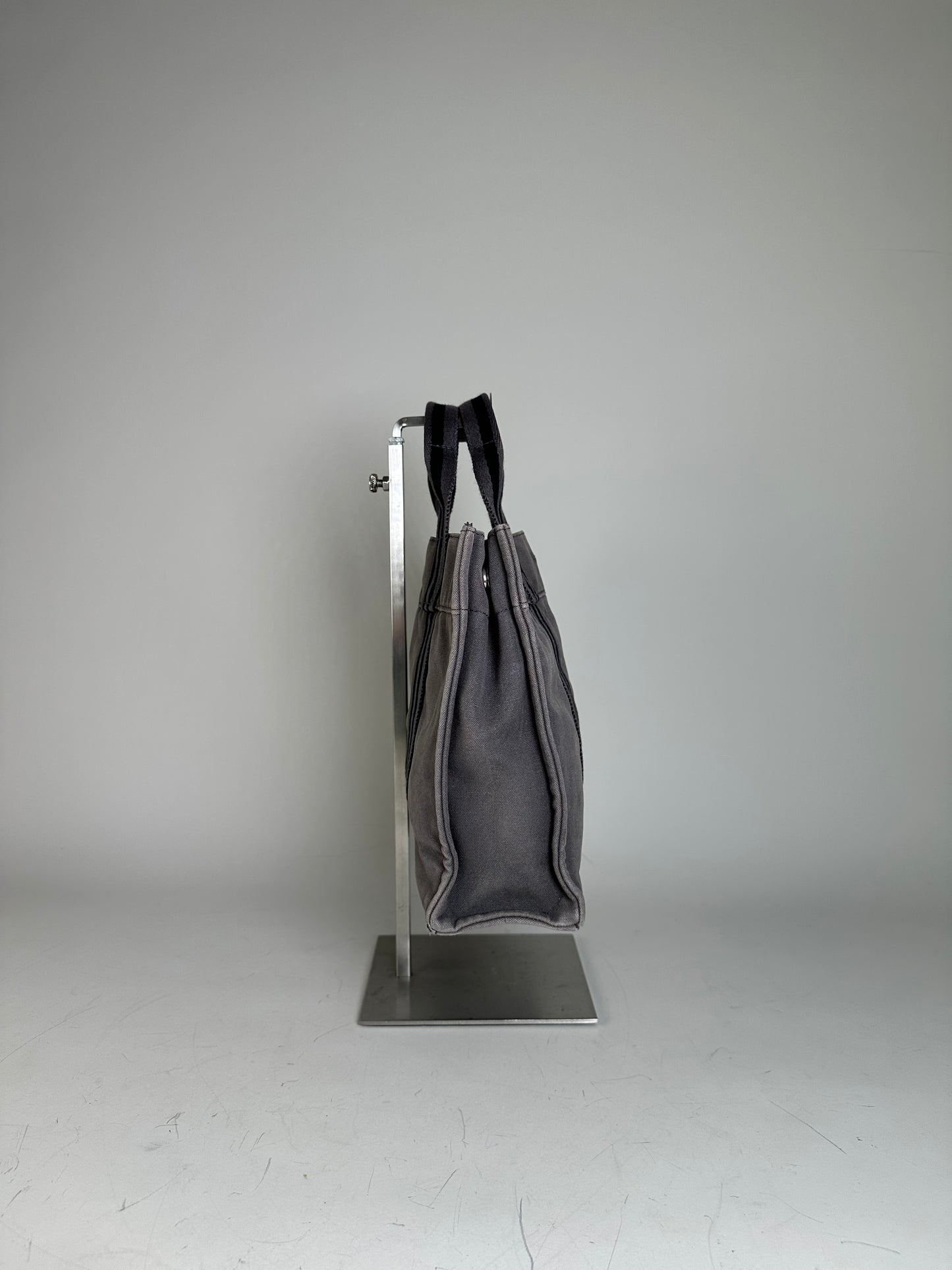 Vintage Hermes Cotton Canvas Tote Grey Silver