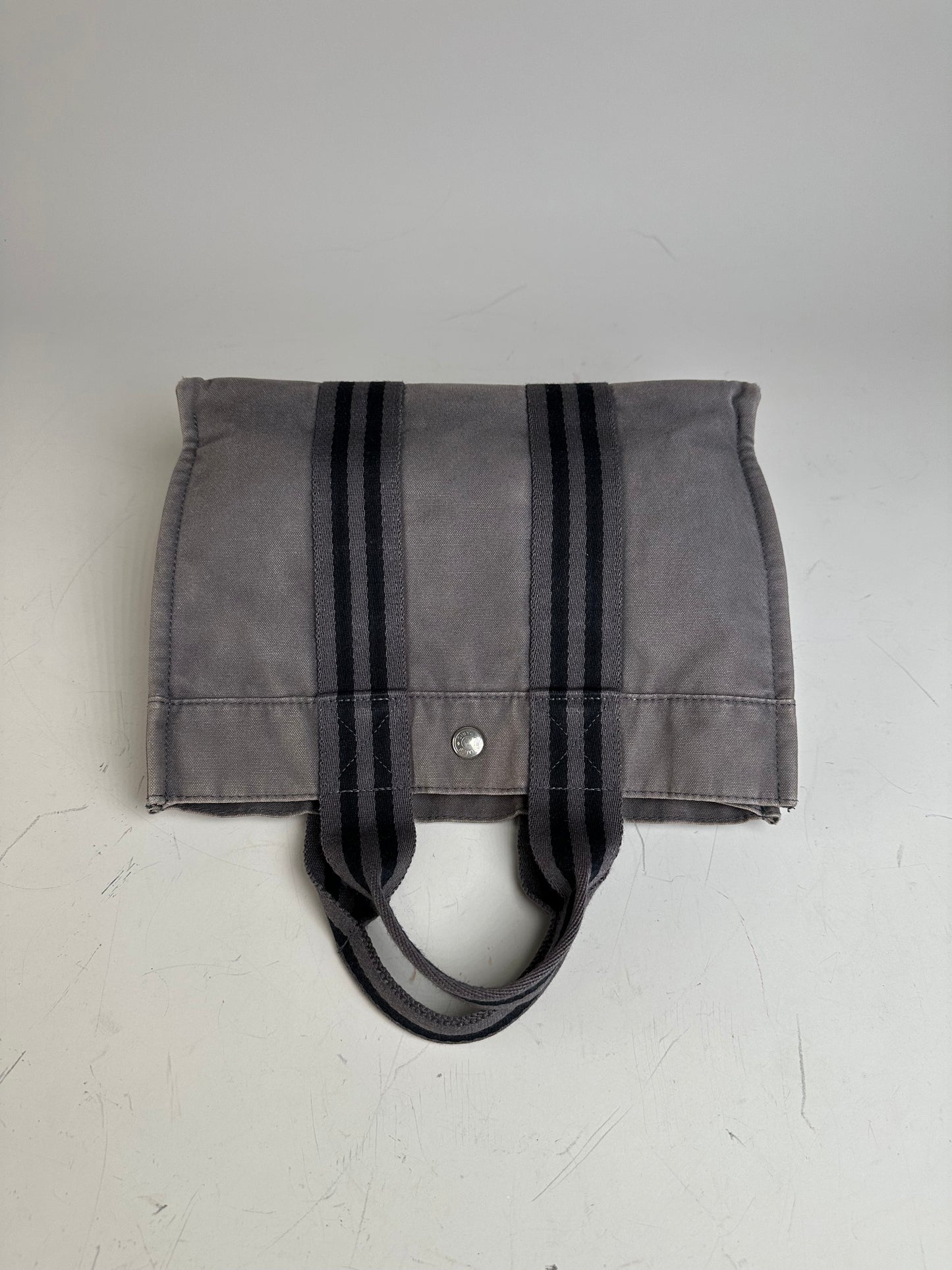 Vintage Hermes Cotton Canvas Tote Grey Silver