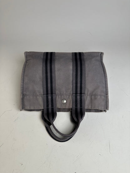 Vintage Hermes Cotton Canvas Tote Grey Silver
