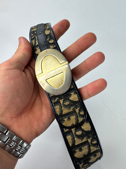 Vintage Dior Oblique Monogram Belt Beige Navy