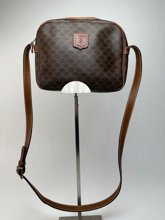 Vintage Celine Paris Triomphe Monogram Leather Shoulder bag Brown