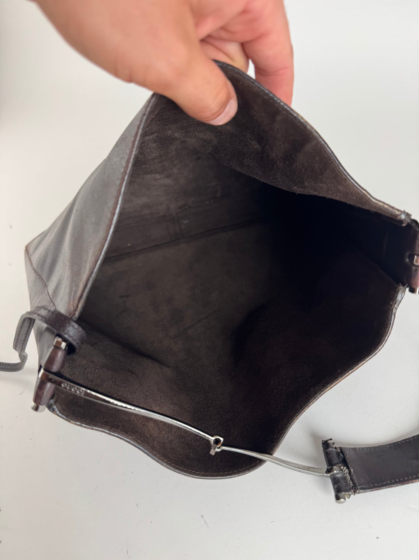 Sac fourre-tout seau vintage en cuir Gucci marron