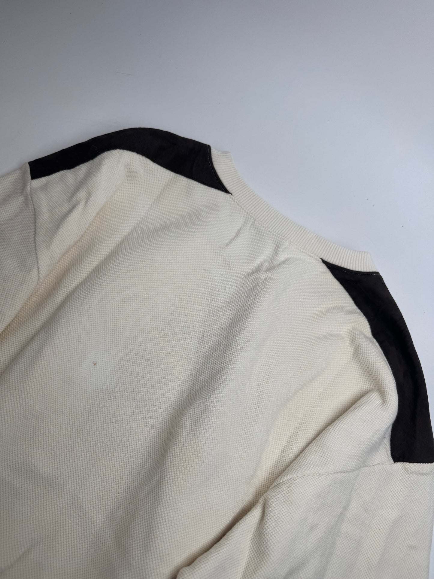 Vintage Courreges Wool Leather Sweater Beige Brown M