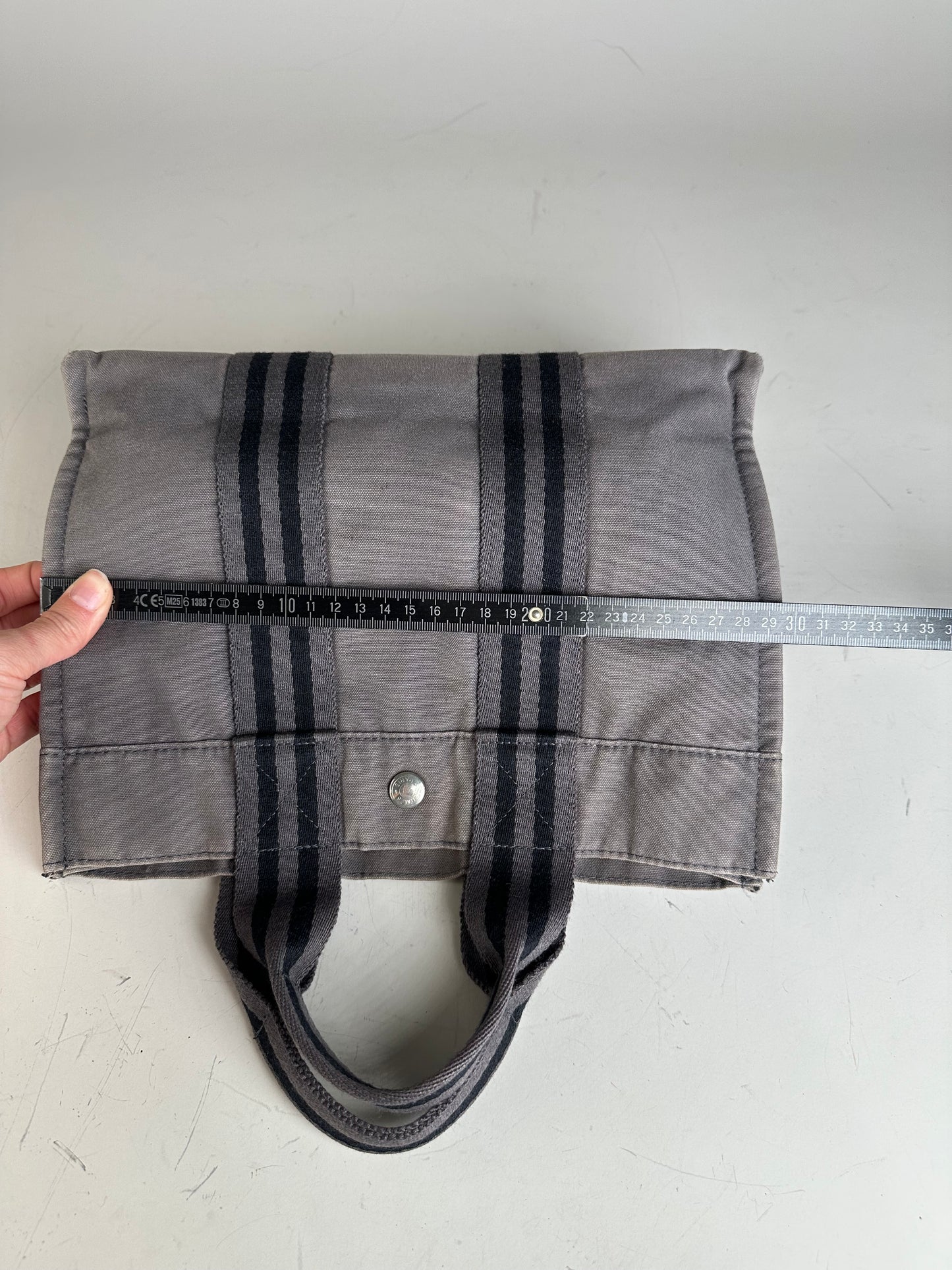 Vintage Hermes Cotton Canvas Tote Grey Silver