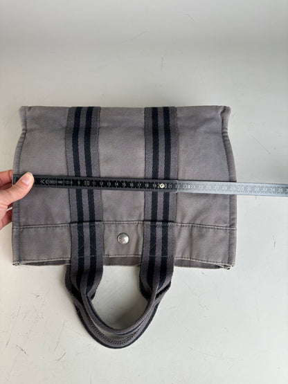 Vintage Hermes Cotton Canvas Tote Grey Silver