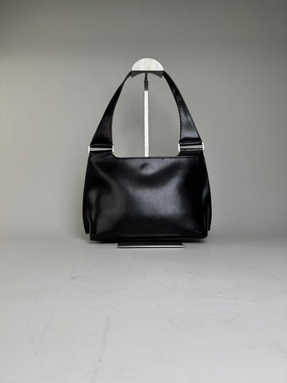 Vintage Gucci Smooth Leather Shoulder Bag Black Silver