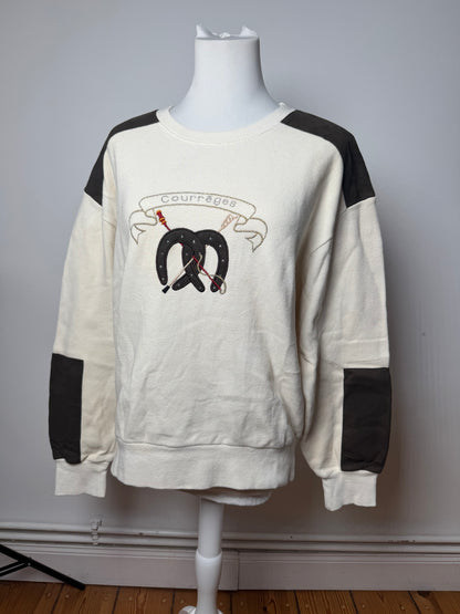 Vintage Courreges Wool Leather Sweater Beige Brown M