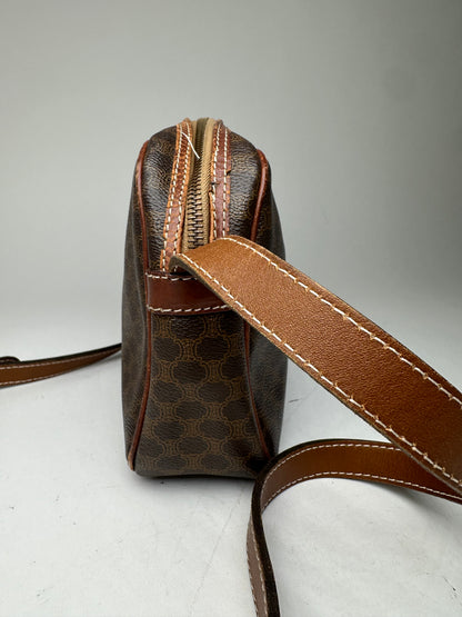 Vintage Celine Paris Triomphe Monogram Leather Shoulder bag Brown