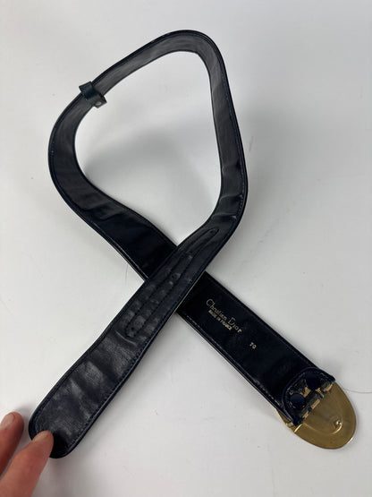Vintage Dior Oblique Monogram Belt Beige Navy