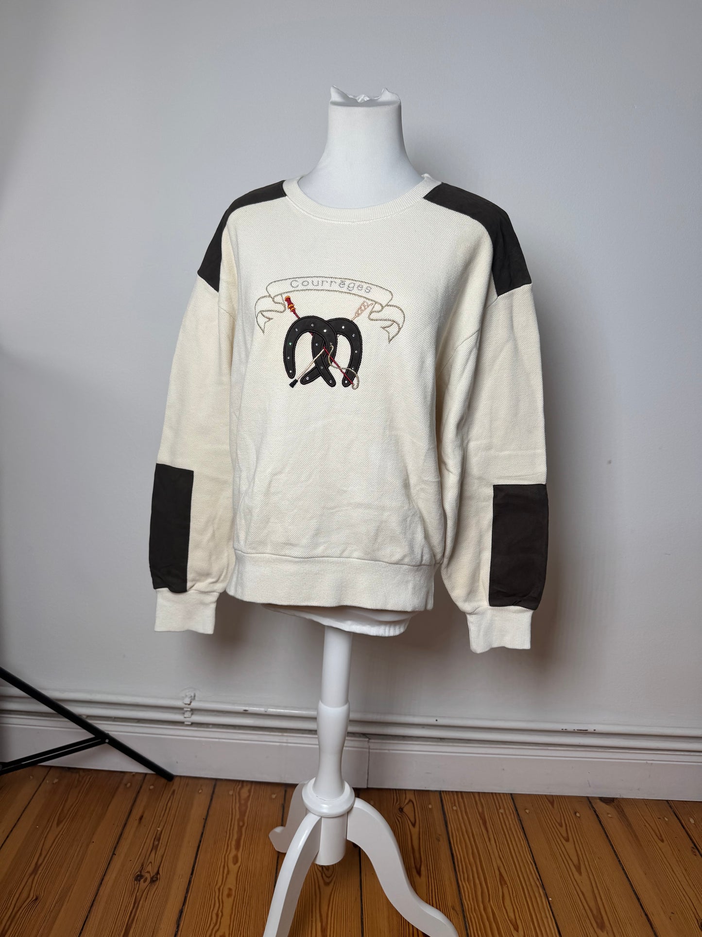 Vintage Courreges Wool Leather Sweater Beige Brown M