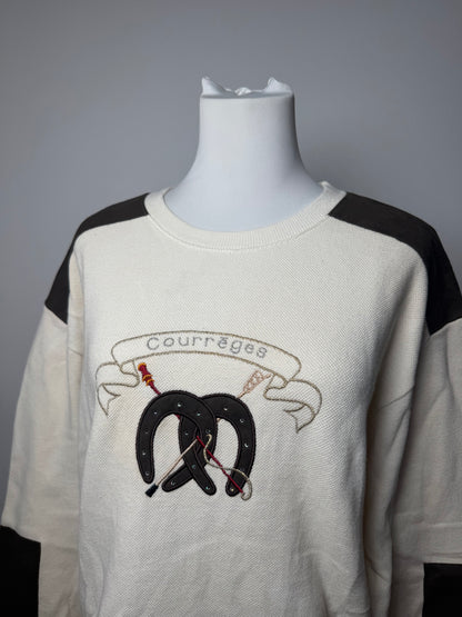 Vintage Courreges Wool Leather Sweater Beige Brown M