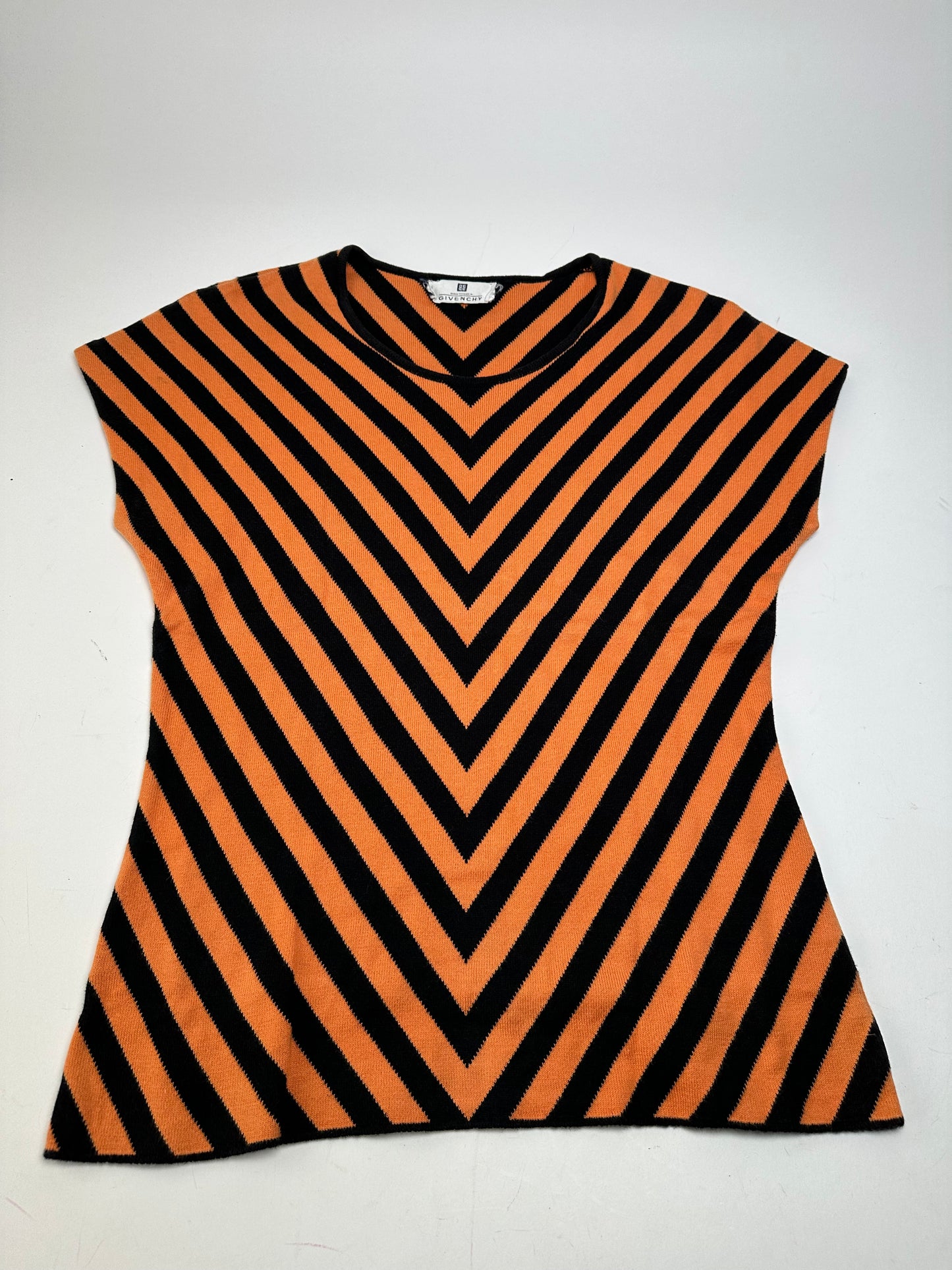 Vintage Givenchy Chevron Striped Sleeveless Top Orange Black M