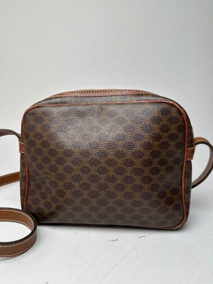Vintage Celine Paris Triomphe Monogram Leather Shoulder bag Brown