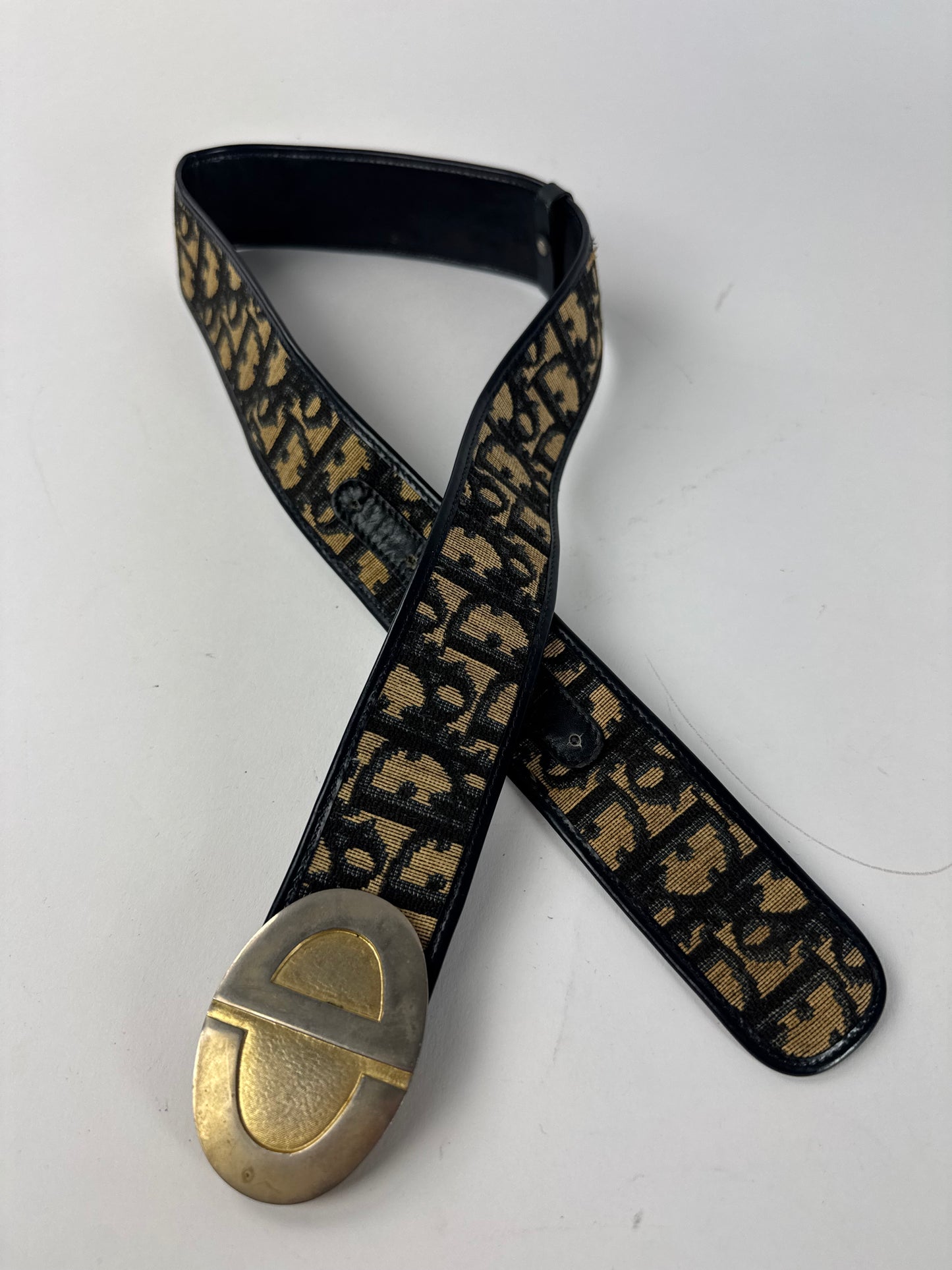 Vintage Dior Oblique Monogram Belt Beige Navy