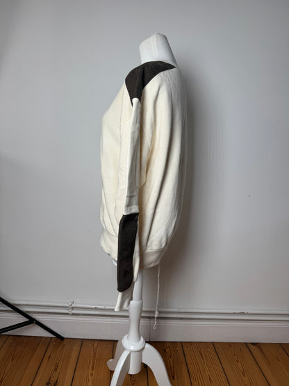 Vintage Courreges Wool Leather Sweater Beige Brown M