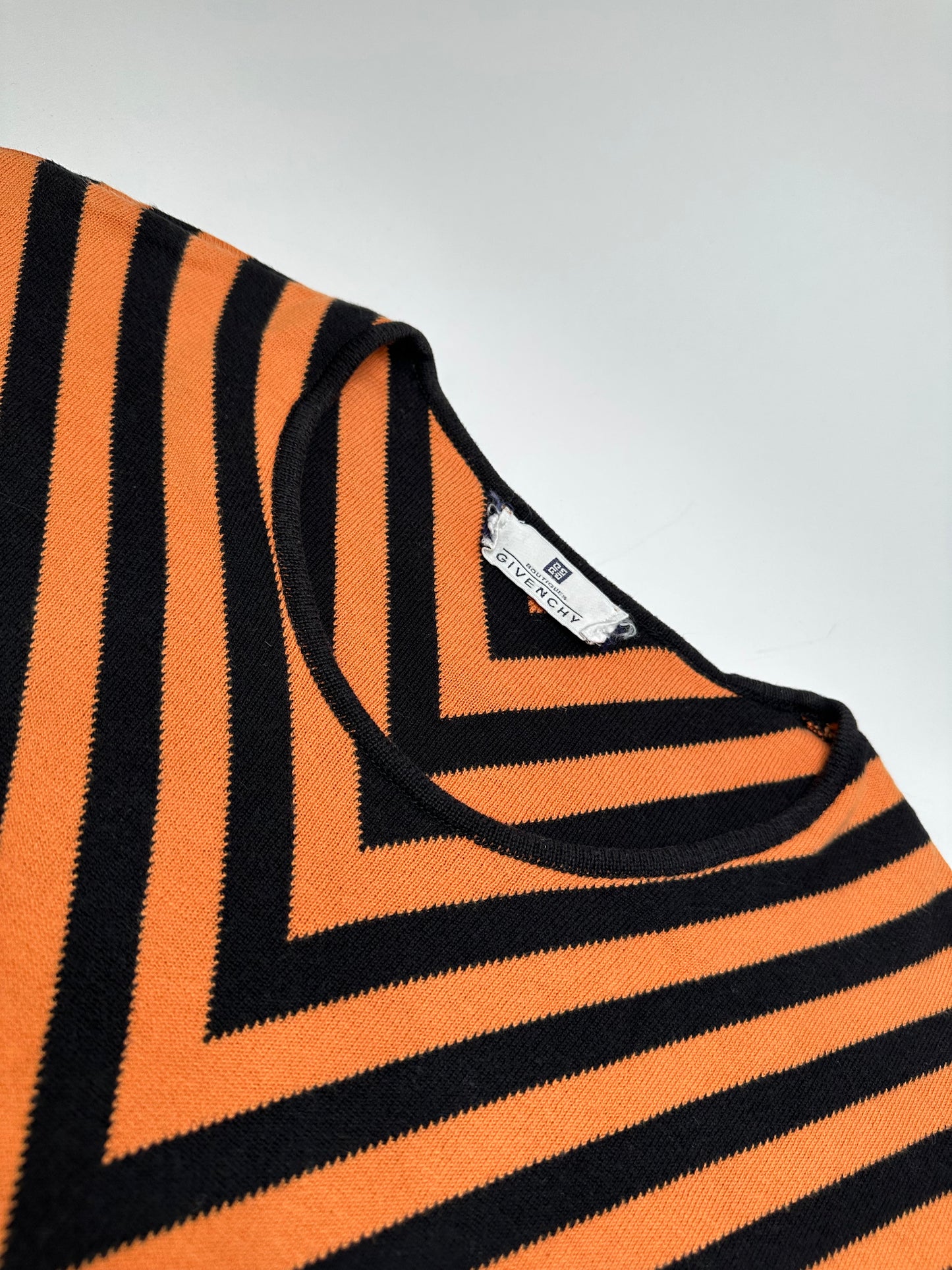 Vintage Givenchy Chevron Striped Sleeveless Top Orange Black M