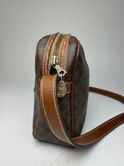Vintage Celine Paris Triomphe Monogram Leather Shoulder bag Brown