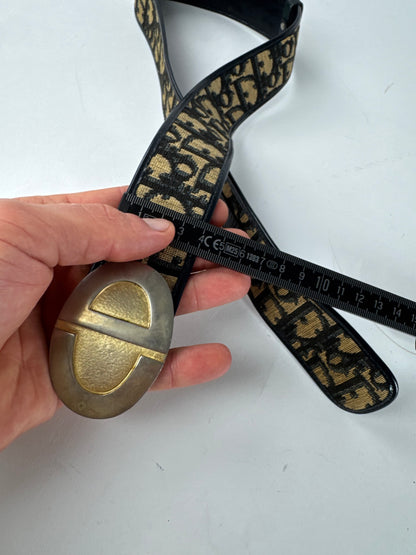 Vintage Dior Oblique Monogram Belt Beige Navy