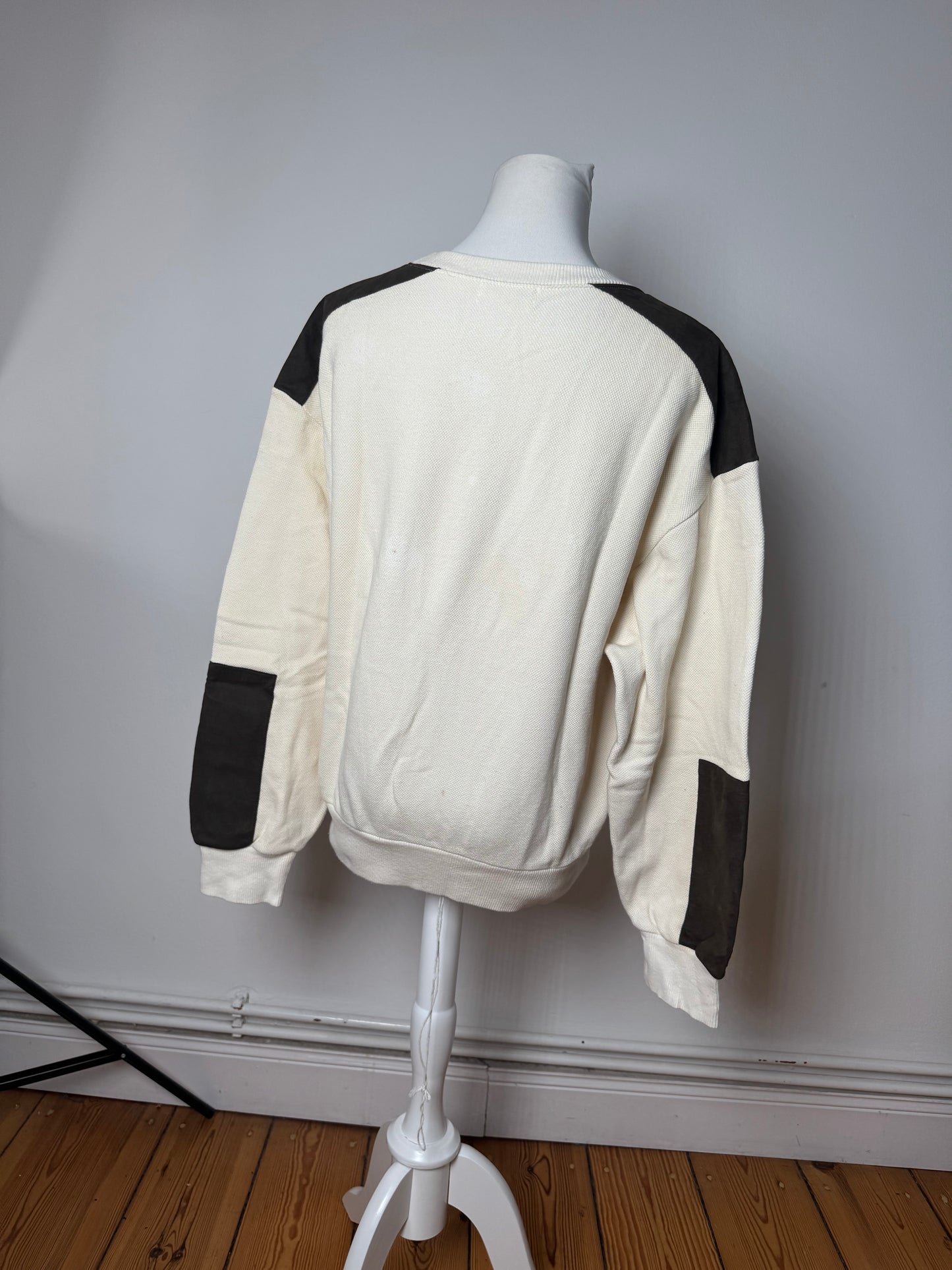 Vintage Courreges Wool Leather Sweater Beige Brown M