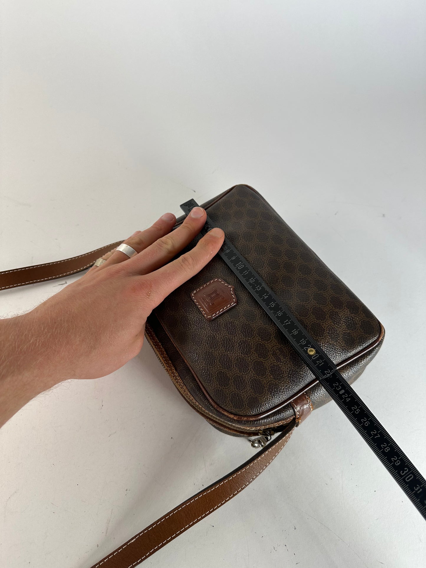 Vintage Celine Paris Triomphe Monogram Leather Shoulder bag Brown
