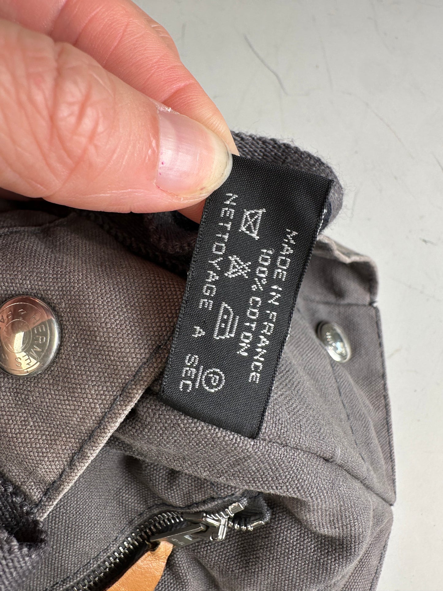 Vintage Hermes Cotton Canvas Tote Grey Silver