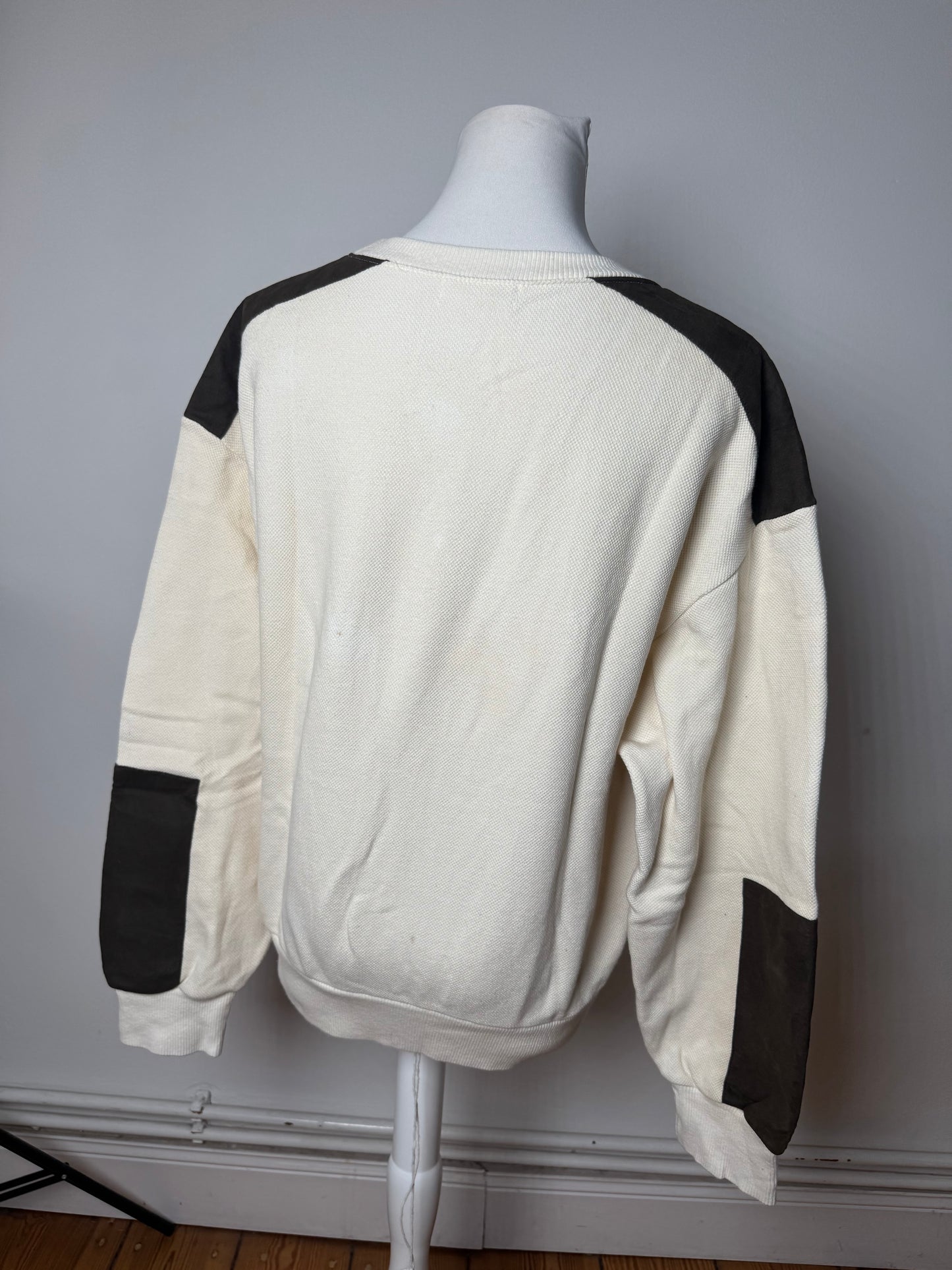 Vintage Courreges Wool Leather Sweater Beige Brown M