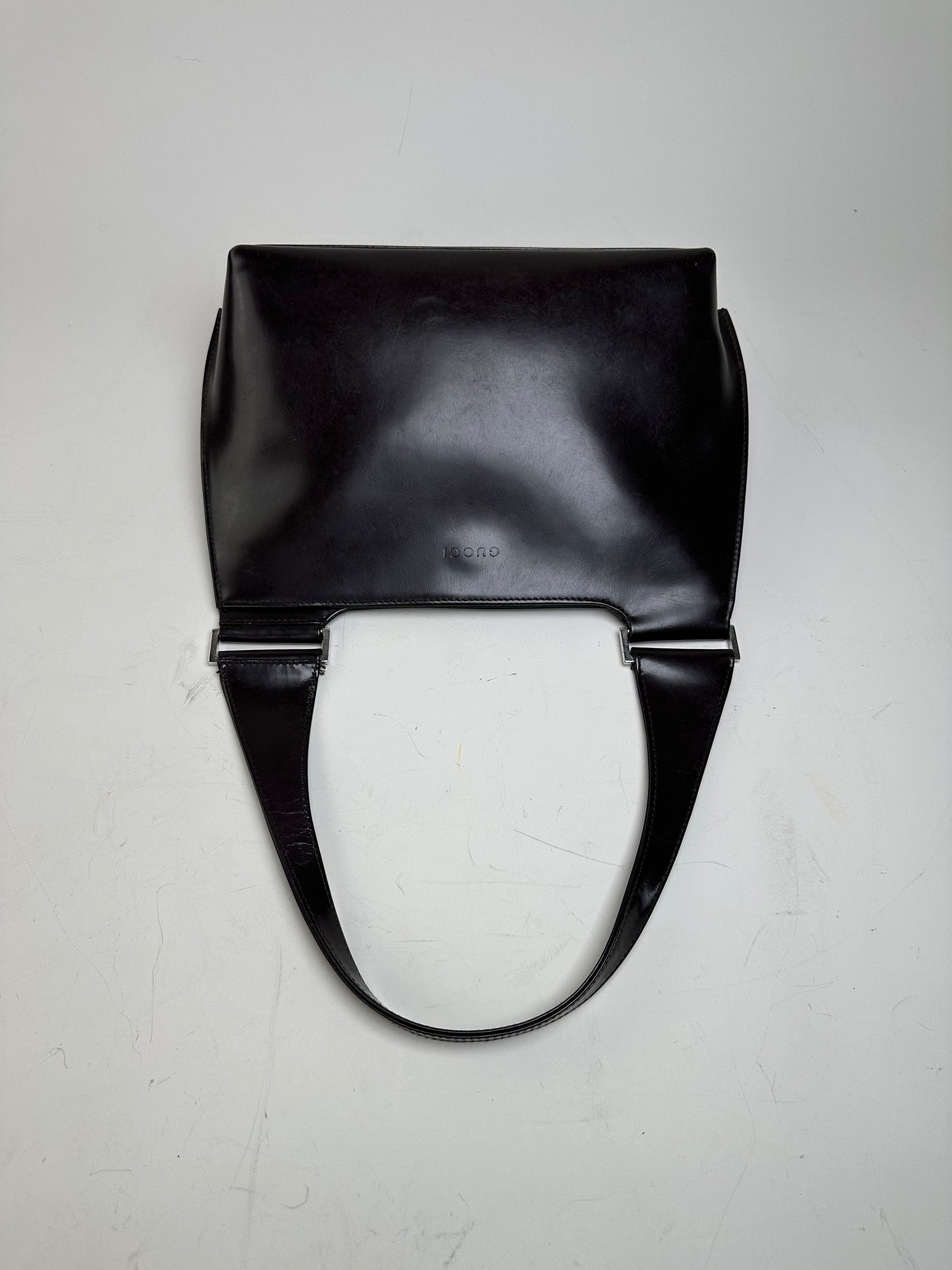 Vintage Gucci Smooth Leather Shoulder Bag Black Silver